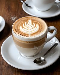 Close-up of cappuccino on table