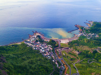 High angle view of building by sea