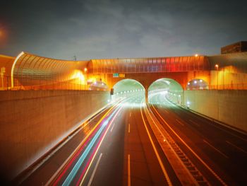 Light trails on road at night