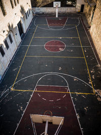 High angle view of basketball court