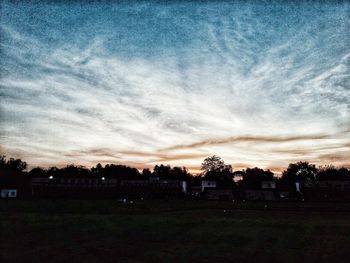 Silhouette trees on field against sky at sunset