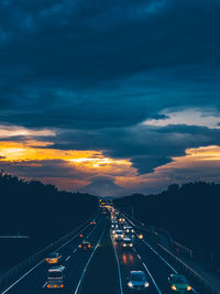 Aerial view of highway at sunset