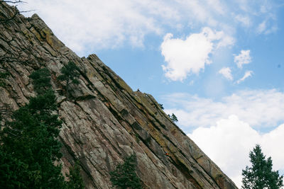 Low angle view of rocky mountain against sky