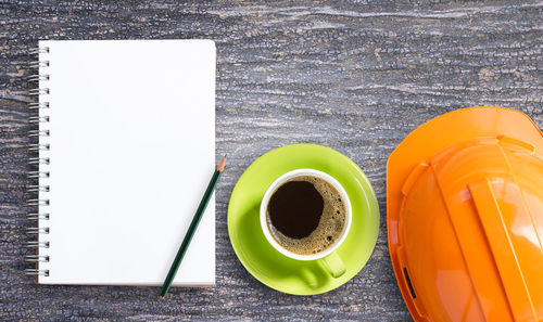 High angle view of coffee on table