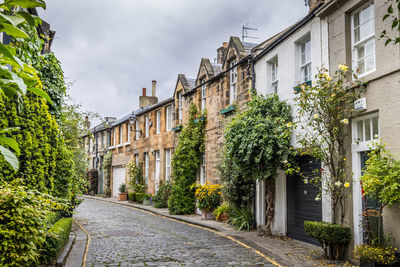 Footpath amidst buildings in city