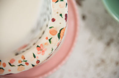 High angle view of candies in plate