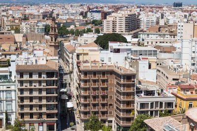 High angle view of buildings in city