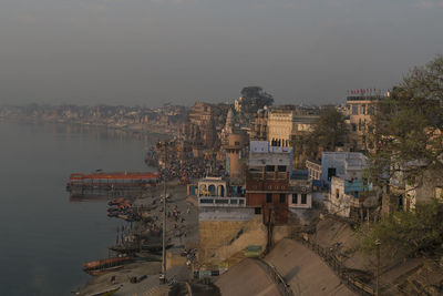 High angle view of buildings against sky