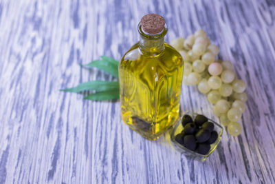 High angle view of medicines on table