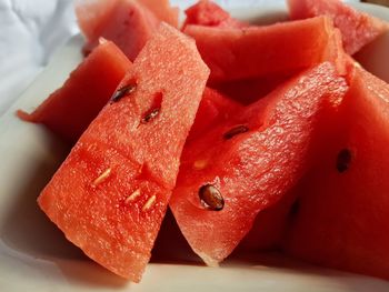 Close-up of chopped strawberries in plate