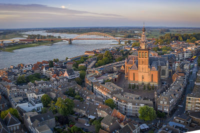 High angle view of townscape against sky in city