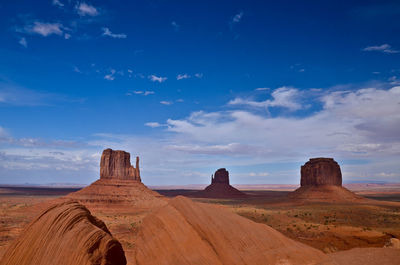 View of desert against cloudy sky