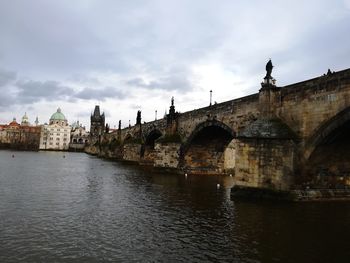 View of bridge over river in city