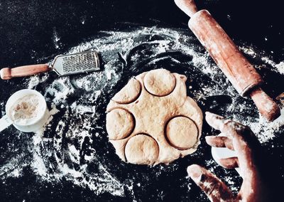 High angle view of person preparing food