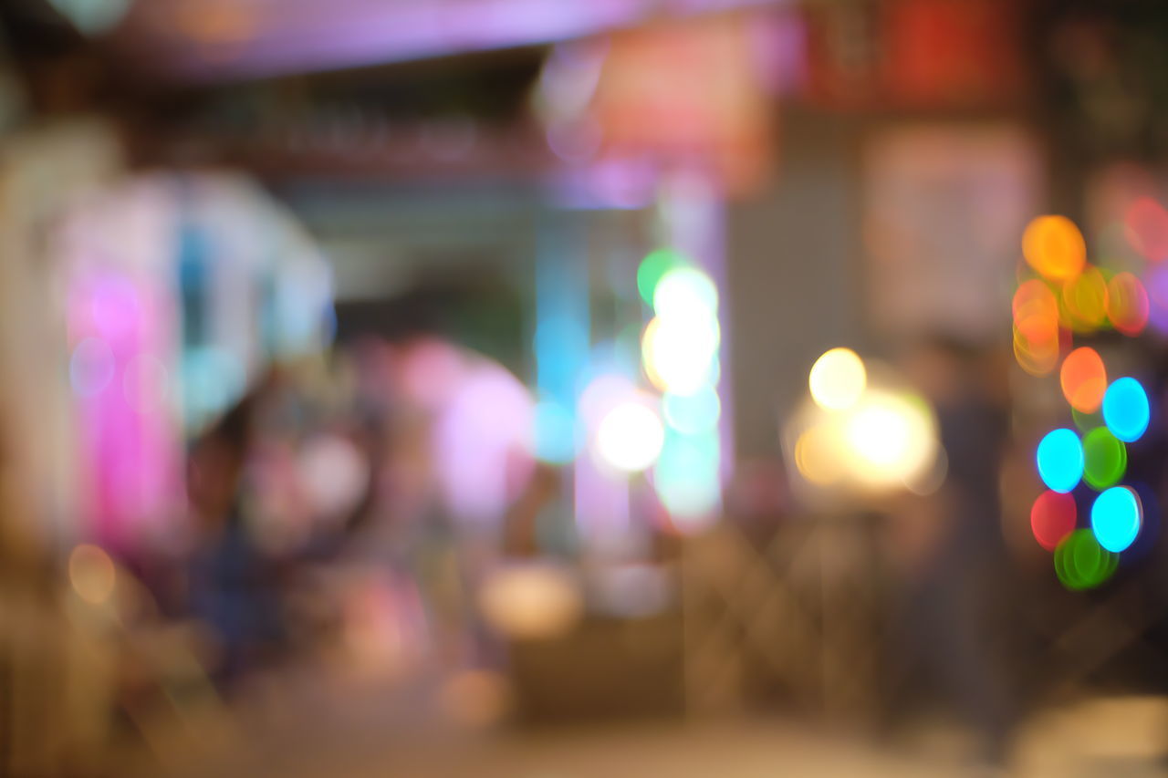 DEFOCUSED IMAGE OF ILLUMINATED CITY STREET