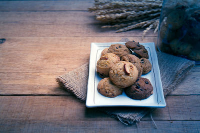 High angle view of breakfast on table