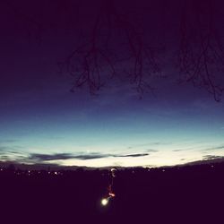 Silhouette of bare trees against sky at dusk