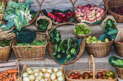 High angle view of fruits for sale in market