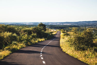 Road amidst trees against clear sky