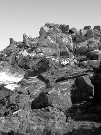 Close-up of rocks against clear sky