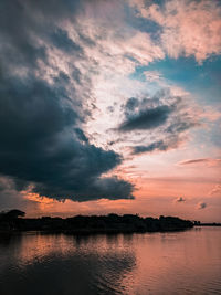 Scenic view of lake against sky during sunset