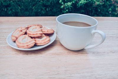 High angle view of breakfast served on table