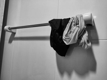 Clothes drying against wall at home