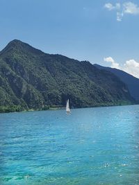 Scenic view of sea against blue sky
