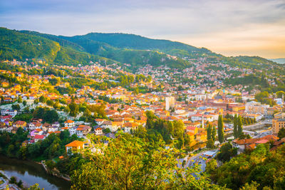 High angle view of townscape against sky