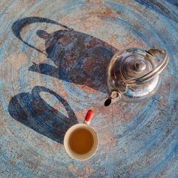 High angle view of coffee on table