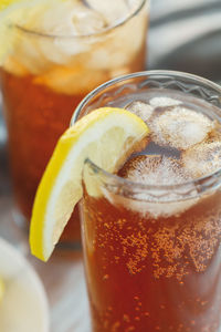 High angle view of drink on table