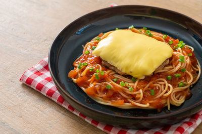 Close-up of food in plate on table