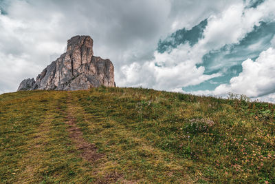 Rock formations on landscape against sky