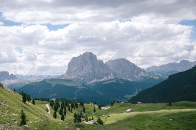 Scenic view of landscape and mountains against sky