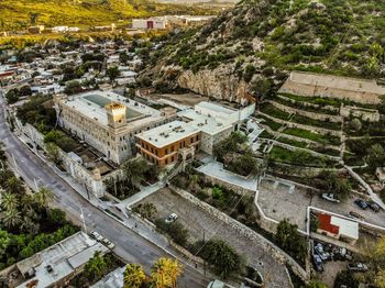 High angle view of buildings in city