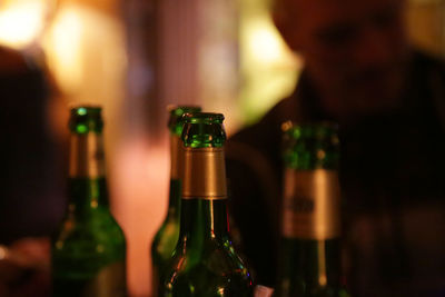 Close-up of beer bottles