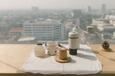 Close-up of chess pieces on table
