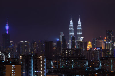 High angle shot of illuminated cityscape