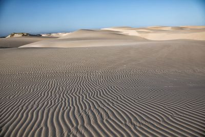 Scenic view of sand dunes against clear sky