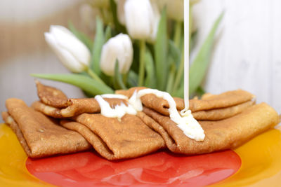 Close-up of cookies in plate