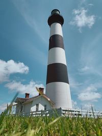 Low angle view of bodie island  lighthouse against sky