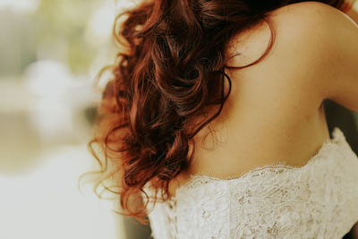 Close-up of woman in wedding dress