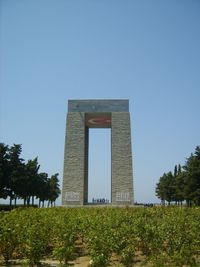 Low angle view of monument against clear sky