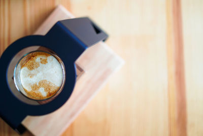 High angle view of coffee on table