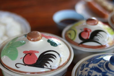 Close-up of dessert served on table