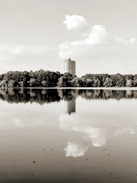 Reflection of building in lake