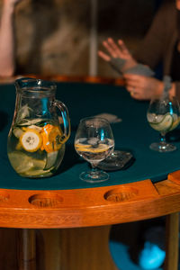 Glass of wine on table in restaurant