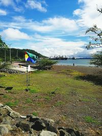 Scenic view of beach against sky