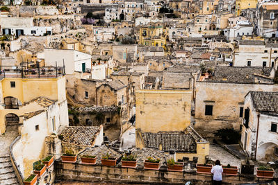 High angle view of buildings in city