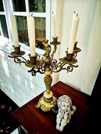 High angle view of sculpture on table at home